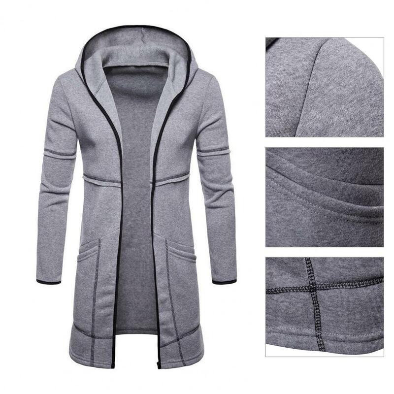 Fashion Male Jacket  Pockets Warm Casual Jacket  Hooded Zipper Closure Men Coat