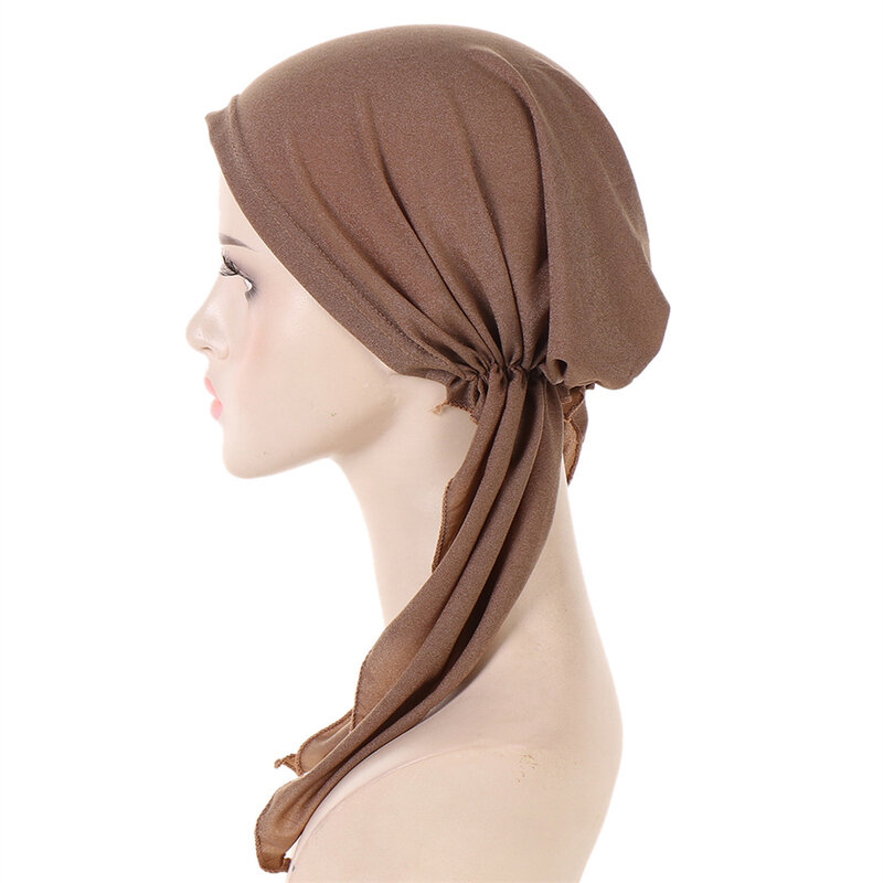 Damski muzułmański hidżab rozciągliwa, solidna Turbante, wewnętrzna czapka na raka, czapki z daszkiem, wstępnie zawiązana chusta, nakrycie głowy, akcesoria do włosów