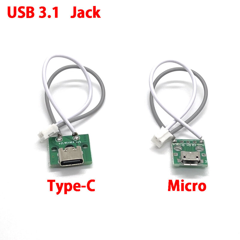1Pcs Micro Usb Jack 3.1 Type-C Vrouwelijke Connector Jack Poort Opladen Usb Type C Socket Met Soldeer draad PH2.0 Schroef Bevestigingsplaat