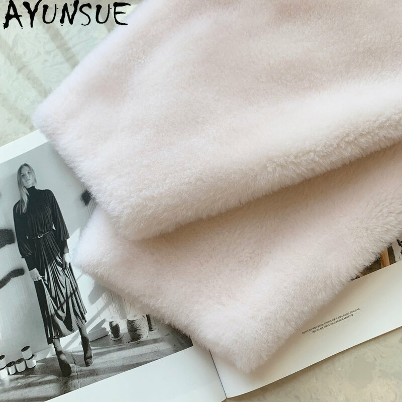 Ayunsue 100% Wolle Jacken für Frauen 2023 neue Herbst Winter Schaf Scher jacke Pelzmantel Frauen koreanische Mode O-Ausschnitt Wolle Mäntel
