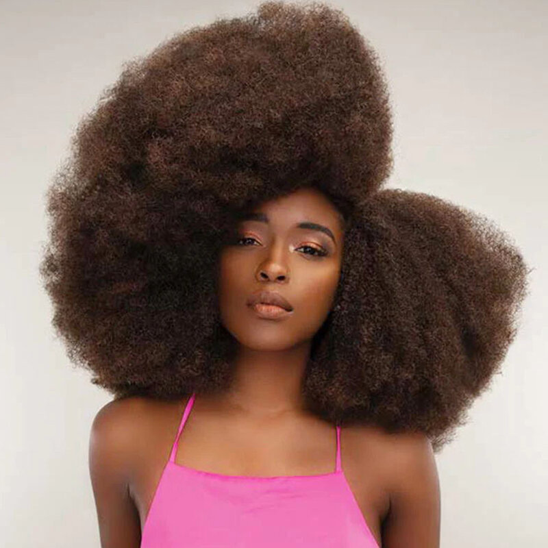 Mèches Péruviennes Afro Crépues et Bouclées Remy, Cheveux Naturels Bruns, Sans Trame, pour Tressage, 1 Lot de 50g/Pièce