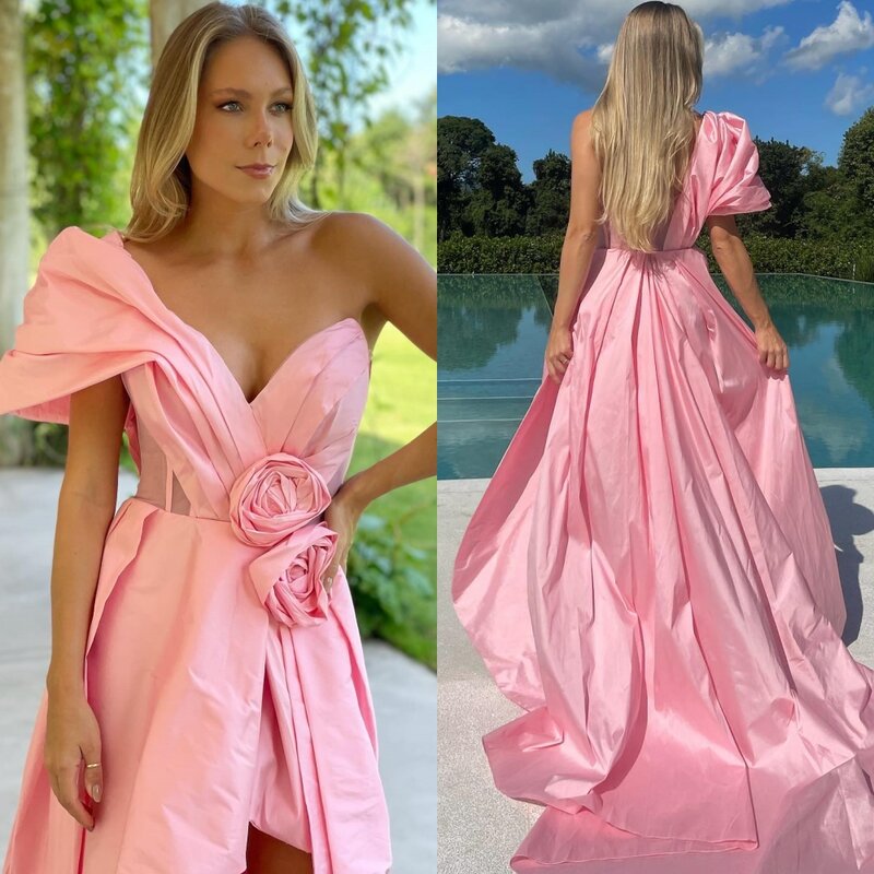Jersey Flower Valentine's Day Asymmetrical One-shoulder Bespoke Occasion Gown Hi-Lo Dresses