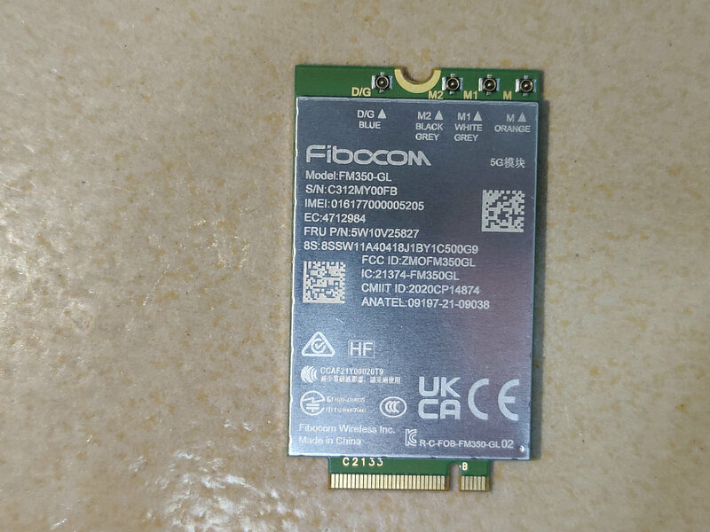 Fibocom-FM350-GL 5G Módulo Laptop para Thinkpad T14s X13 Gen3 X1 Carbono 10 ° X1 Yoga 7 ° P1 X1 Extreme Gen5, 5W10V25827
