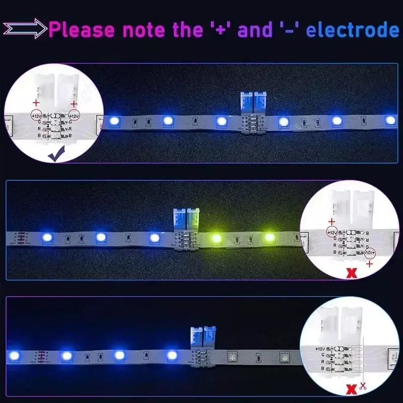 Conector de solda livre para RGB, RGBW LED Strip Light, única cor, RGBWW, 5050, 3528, 5Pin, 10mm, 2Pin, 4Pin
