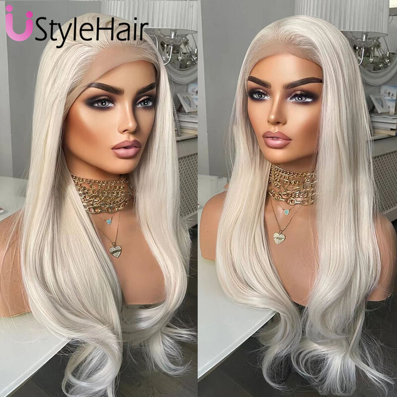 UStyleHair-Perruque Lace Front Wig blonde platine, cheveux synthétiques ondulés naturels, sans colle, fête cosplay Drag Queen, 03 utilisation