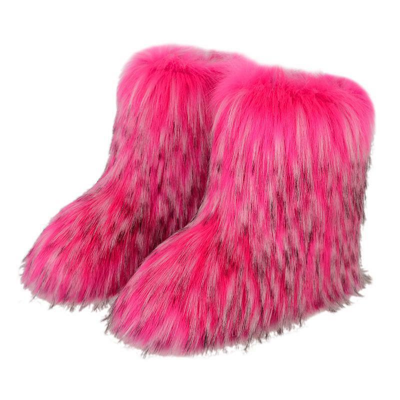 Botas de nieve y2k para mujer, zapatos de plataforma cálidos de felpa, piel de zorro sintética peluda de lujo para exteriores, nueva moda, Invierno