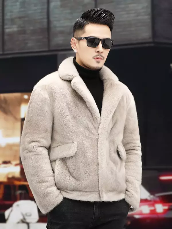 AYUNSUE Luxury Mens Fur Coat 2022 Warm Men Winter Jacket Real Mink Fur Coats Korean Fashion Mink Fur Jackets Suit Collar SGG878