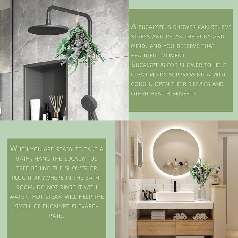 Ramo de decoración de ducha de eucalipto y lavanda, accesorio lujoso perfecto para la decoración de la ducha y el ambiente del hogar, Natural y Real, fácil de usar
