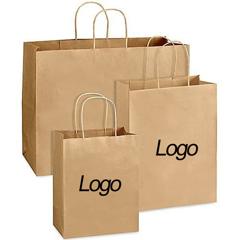 茶色のクラフト紙バッグ,ハンドル付きショッピングバッグ,生分解性,カスタマイズ可能な製品,カスタムプリント