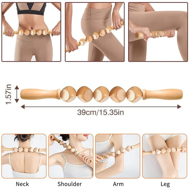 1PCS Wood Therapy Massage Roller Tools,Manual Massage Roller Stick for Fully Body Sculpting,Lymphatic Drainage,Cellulite Massage