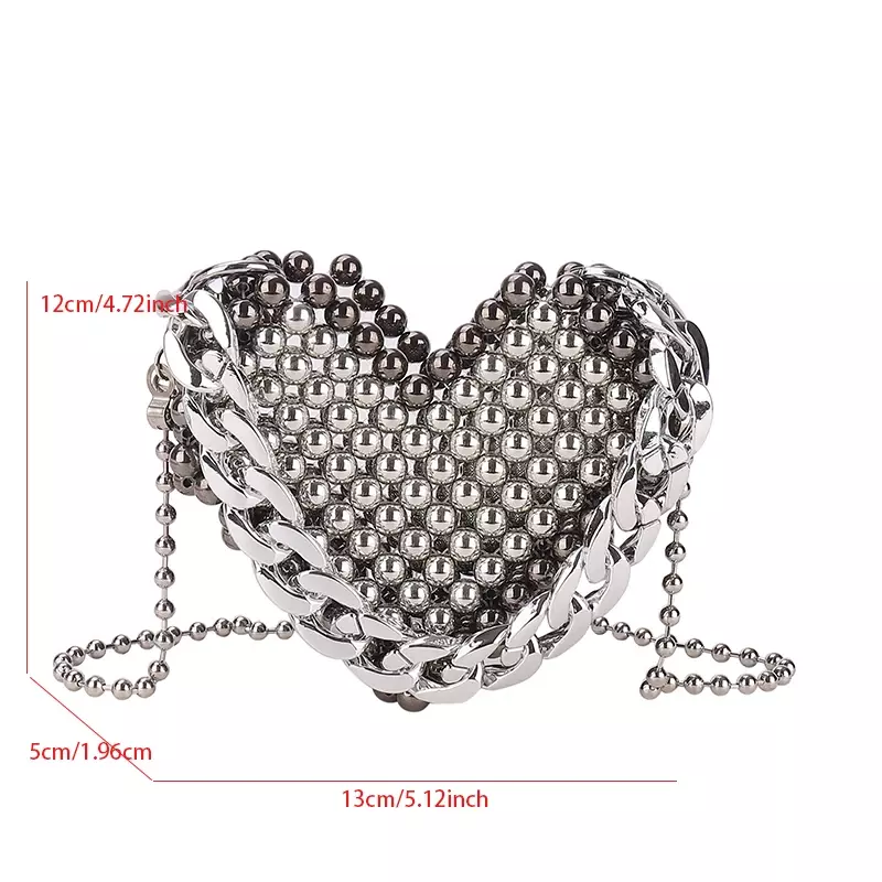 Cute Heart Shape Mini Crossbody Bags For Women Love Handbag Luxury Pearl Evening Bag Lipstick Pouch Purse Thick Chain Clutches
