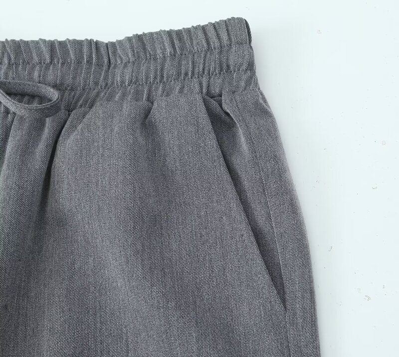 Women New Fashion Hemline closure design Side Pockets Casual Pants Vintage High Elastic Waist Drawstring Female Trousers Mujer
