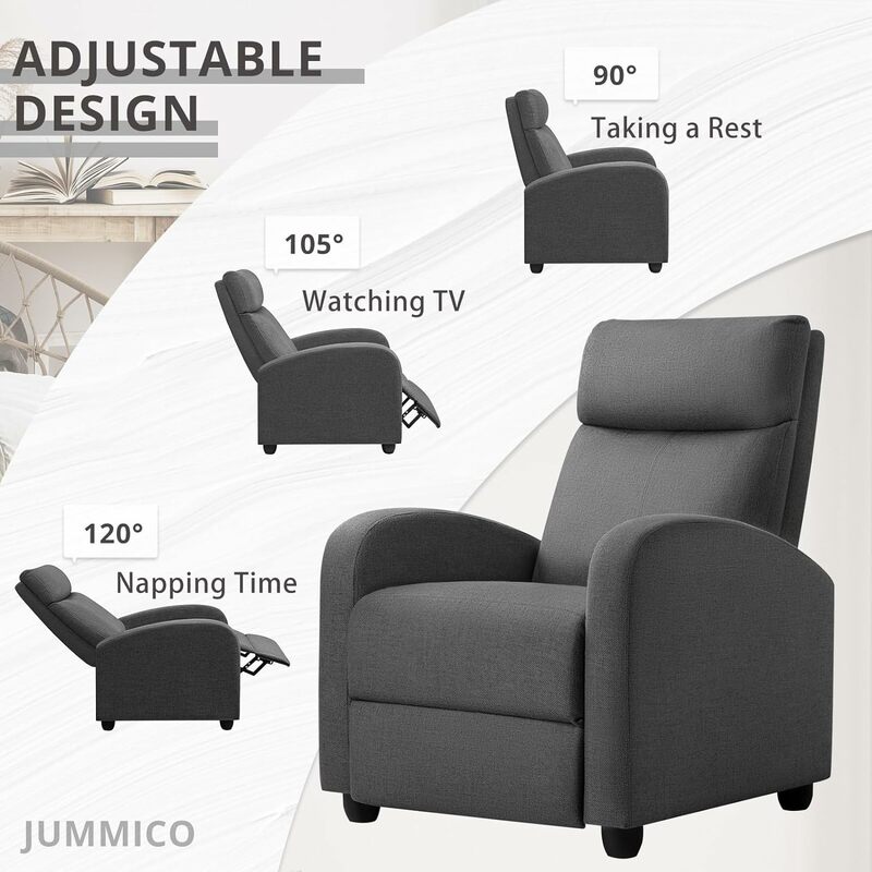 Sedia reclinabile regolabile Home Theater divano reclinabile in tessuto singolo con cuscino del sedile spesso e schienale soggiorno moderno