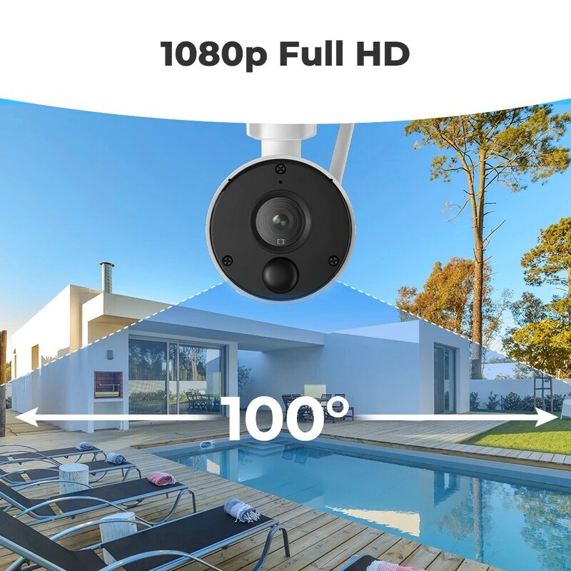 Argus-Câmera sem fio do painel solar, ao ar livre, áudio bidirecional, bateria recarregável PIR, suporte do Google Home, ecológico, Wi-Fi, 1080p, novo