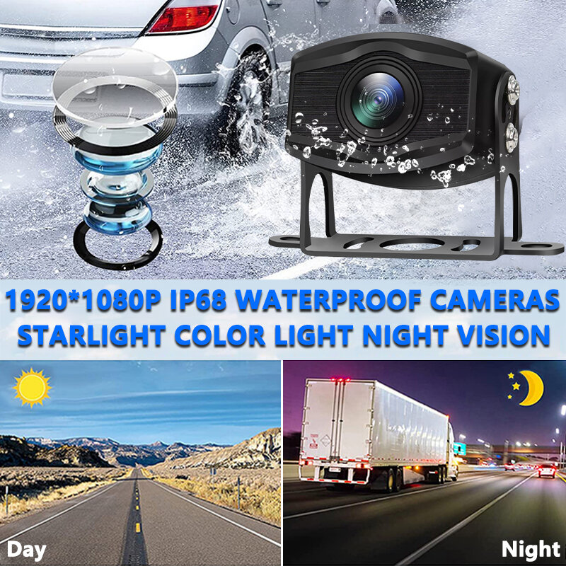 Monitor AHD de 7 pulgadas para coche, cámara de vehículo con 2 canales, 1080P, luz de estrellas, visión nocturna, BSD, sistema de respaldo de punto ciego, grabadora de estacionamiento para autobús y camión