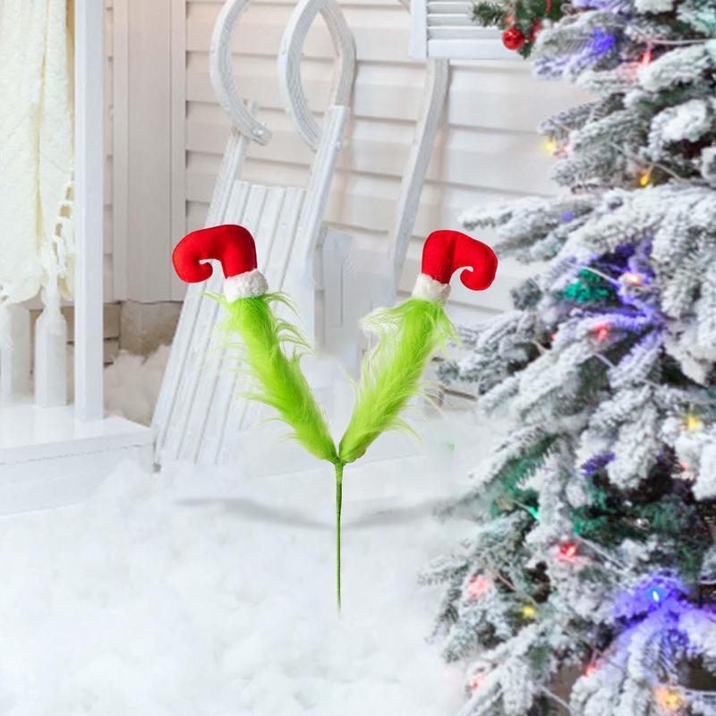 Christmas Festival Decoration Cute Green Artificial Tree Decoration With Stake Elf Leg Christmas Ornaments New Year 2024 Gifts