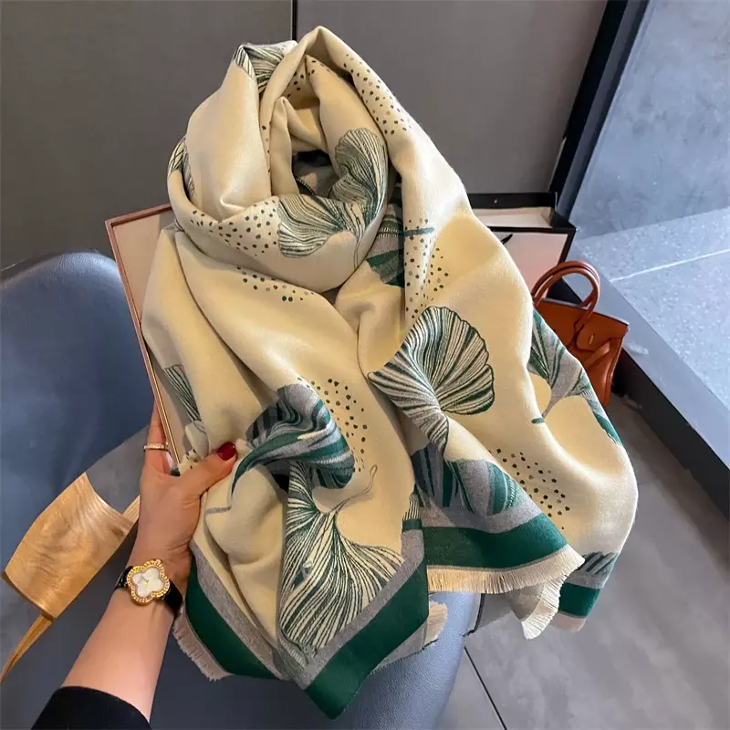 Luxo floral inverno cachecol de caxemira para as mulheres design grosso cobertor poncho quente pashmina xale envolve feminino bufanda echarpe 2022