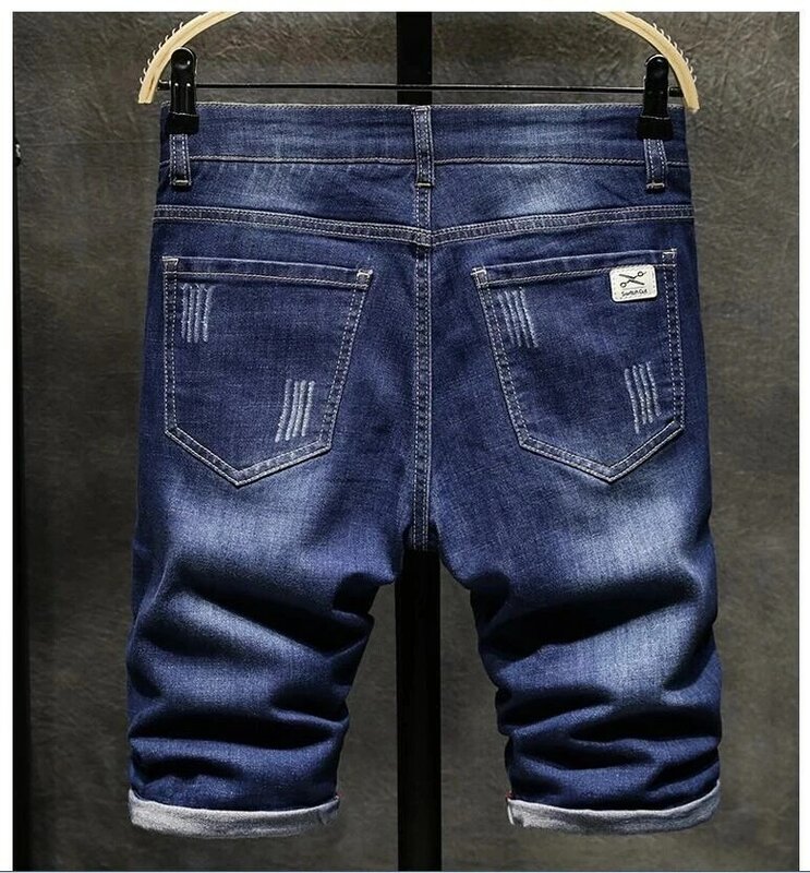 Celana pendek Denim pria, bawahan bisnis kasual longgar regang kaki lurus untuk lelaki Musim Panas 2023