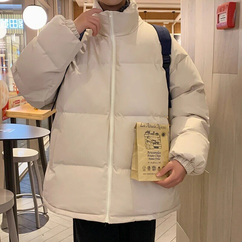 Jaqueta colorida com gola Bubble Stand masculina, casaco sólido Puffer, roupa coreana de mulher, Harajuku Streetwear, inverno