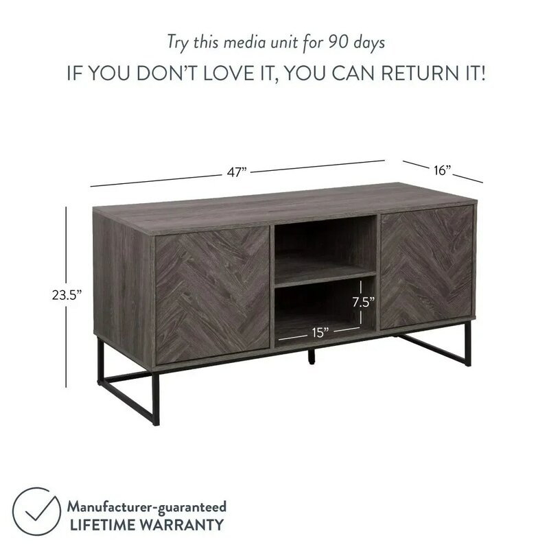Soporte para consola de Tv, mueble con almacenamiento oculto, patrón de espiga, madera y Metal, gris/negro