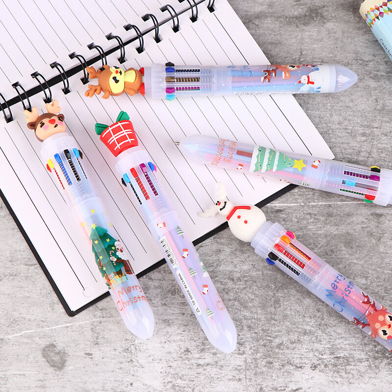 قلم حبر جاف من النوع المطبعة للكريسماس ، قلم مطبعة للطالب ، سانتا كلوز ، أدوات مكتبية مدرسية ، 10 ألوان ، 1 * *