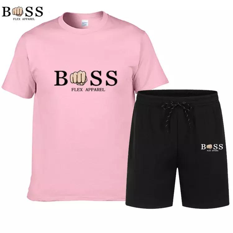 Летний мужской комплект из футболки и шортов, мужской спортивный комплект с принтом, модный топ с коротким рукавом для отдыха, хлопковая футболка, мужской комплект для бега