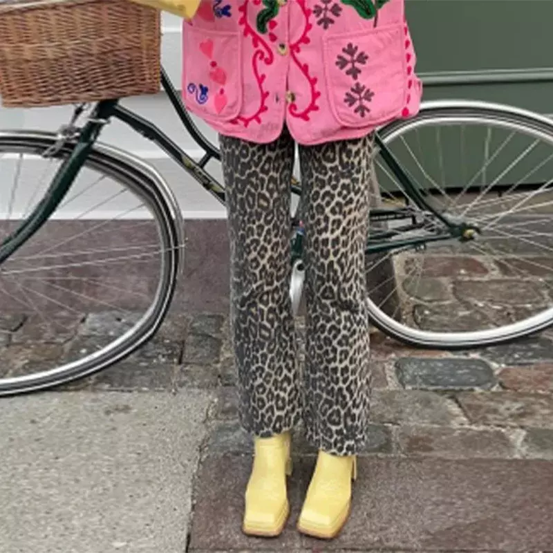 Pantalones vaqueros con estampado de leopardo para mujer, pantalón Sexy ajustado con botones y cremallera, ropa de exterior para primavera, 2024
