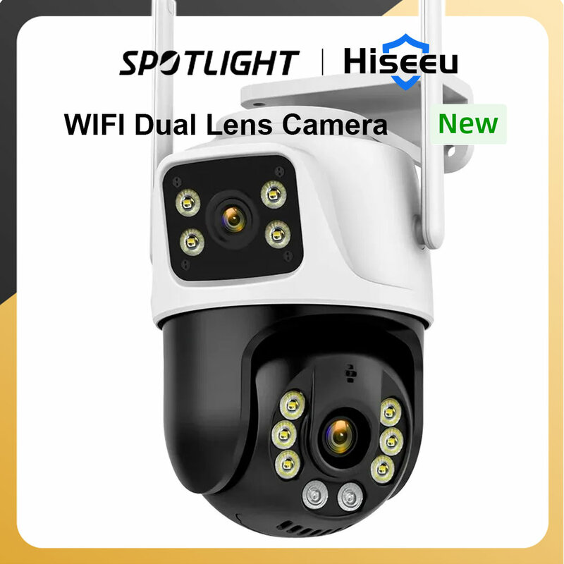 Hiseeu-cámara de vigilancia 4K de 8MP con Wifi, lente Dual, Zoom Digital 4X, IA, detección humana, ONVIF, inalámbrica, seguridad al aire libre, PTZ, cámaras IP