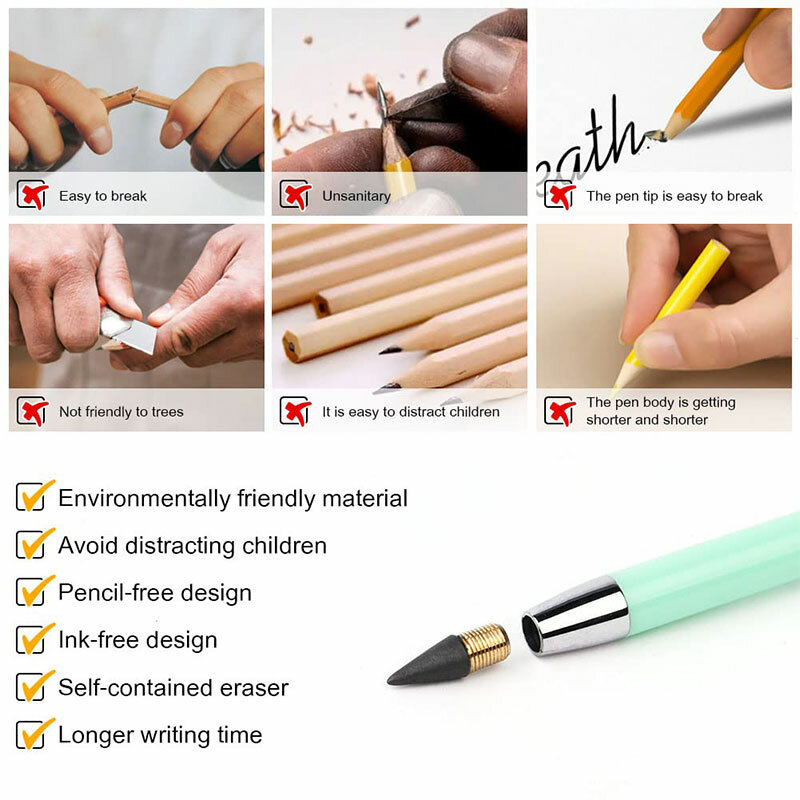 영원한 연필, 특별한 영원한 펜, 일정한 코어, 날카로운 잉크 프리 연필, 학용품 필요 없음
