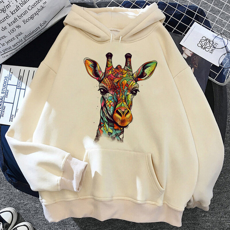Giraffe hoodies women anime streetwear long sleeve top Korean style sweater pulls female aesthetic pulls