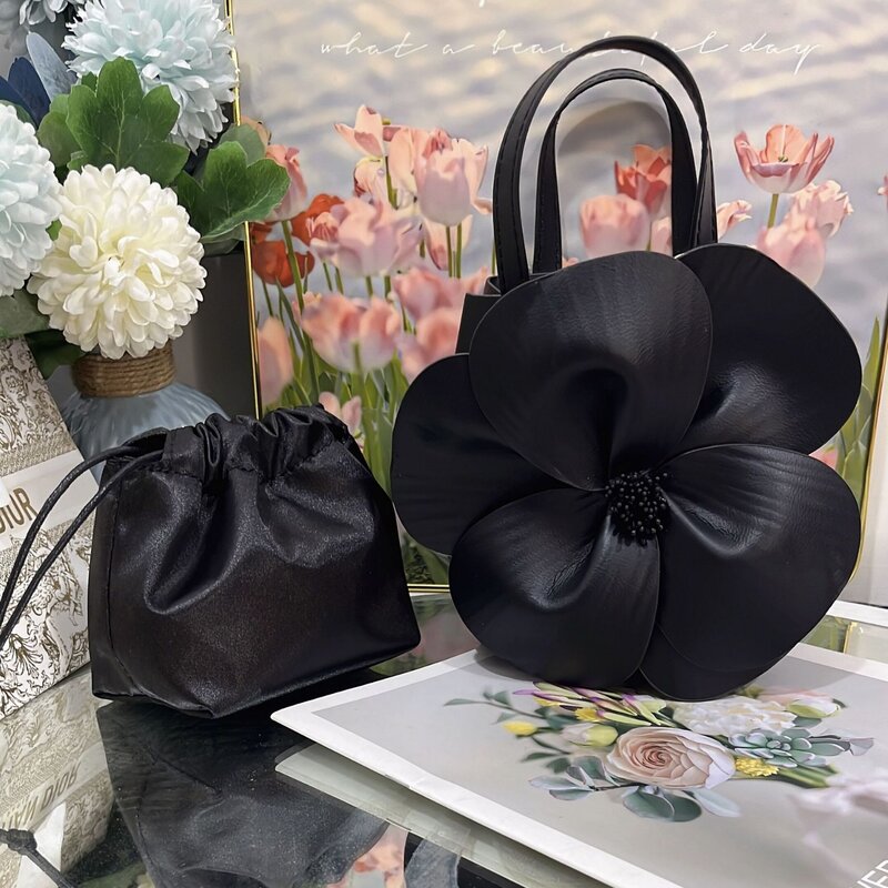 Tas Bucket bunga mewah untuk wanita, tas tangan desainer modis, tas selempang bahu kelopak, tas tangan pesta malam