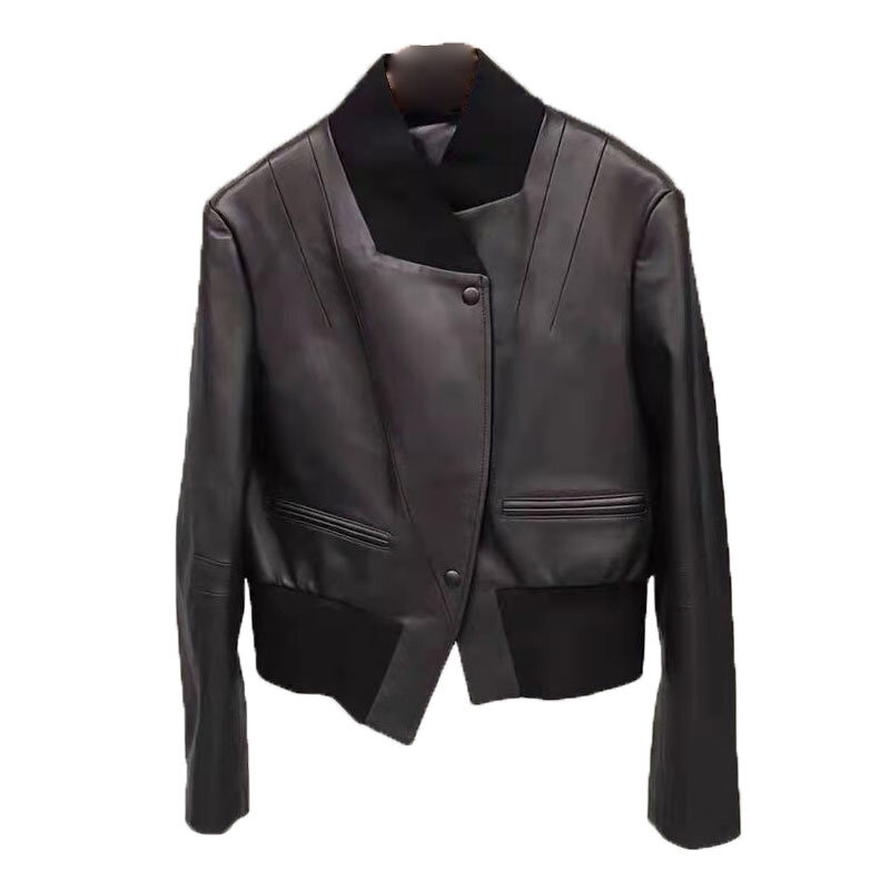 여성용 진짜 가죽 재킷, 영국 스타일 짧은 재킷, 패션 양가죽 재킷, 2023 가을 신상 용수철