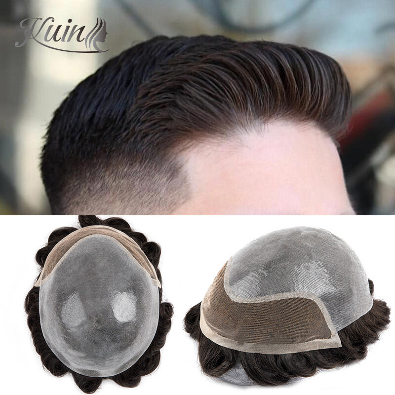 Rambut palsu pria, Wig laki-laki sistem pengganti rambut manusia 0.03 mm-0.04 mm, prostesis kapiler, Wig Loop V 100%