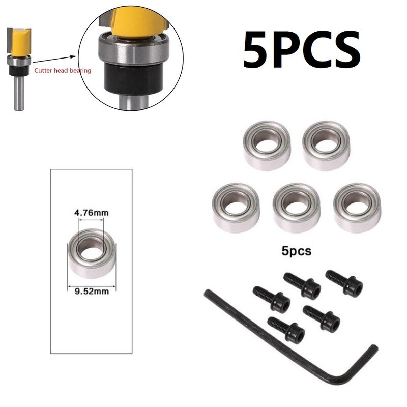 5pcs Cutter Head Bearings Durable Steel Bearings Accessories Kit Fits For Milling Cutter Heads And Shank Inner 4.76 Outer 9.52mm