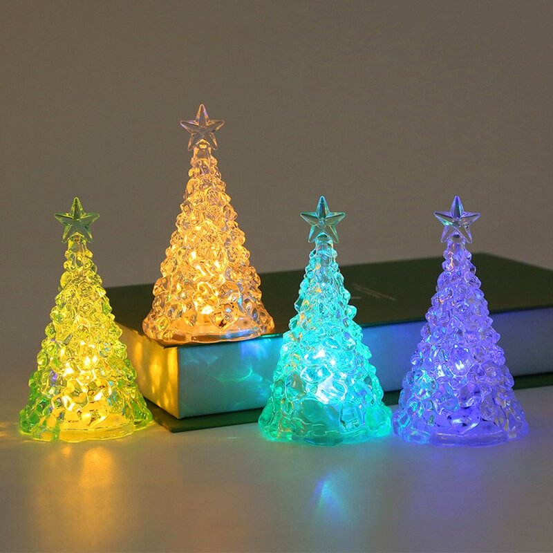 مصباح كريستال شجرة عيد الميلاد المضيء ، ضوء ليلي شفاف ، جو ملون ، أضواء شموع Eve Xms ، متوهجة