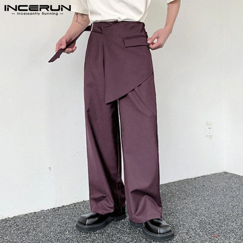 INCERUN-pantalones de estilo coreano para hombre, ropa de calle de diseño Irregular sólido, pantalones largos que combinan con todo, S-5XL, 2024