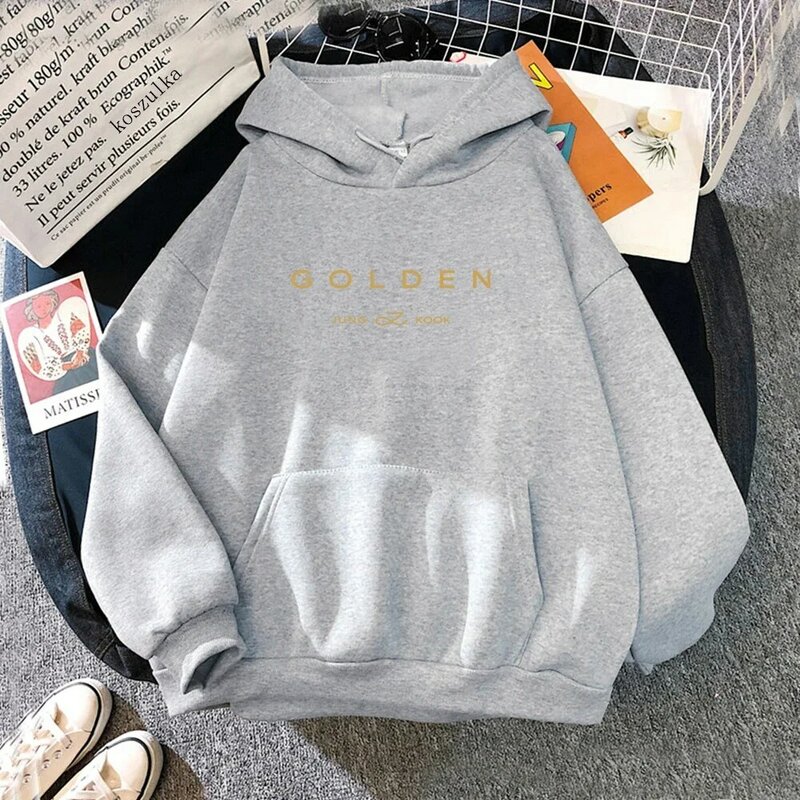 JungKook Golden Hoodie Women Aesthetic Standing Next To You Hoodies Unisex Album Letter Print Golden Pullovers Sweatshirts Korea