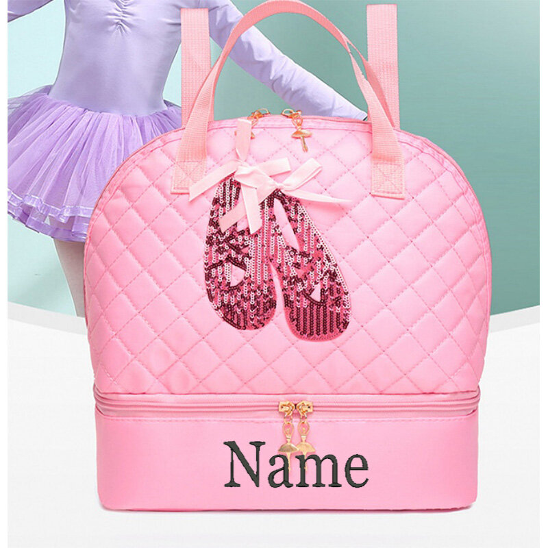 Bolsa de baile bordada personalizada para niñas, bolso de lona rosa con nombre personalizado, bolsos de baile para niñas