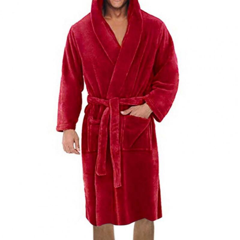 Männer Weich korallen Fleece einfarbige Taschen lange Bademantel Home Kleid Nachtwäsche plus Größe locker und bequem zu Hause tragen