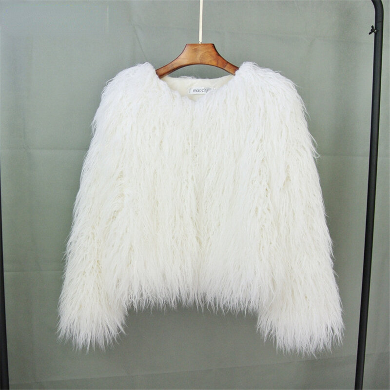 Abrigo de piel sintética para mujer, chaqueta holgada de felpa, color negro, blanco y rosa, otoño e invierno, novedad