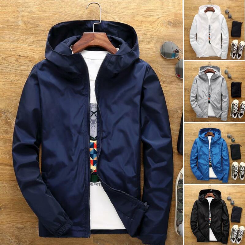 Jaqueta de blusão de cor pura masculina, casaco de campismo, superfície lisa, windproof, popular, outono, inverno
