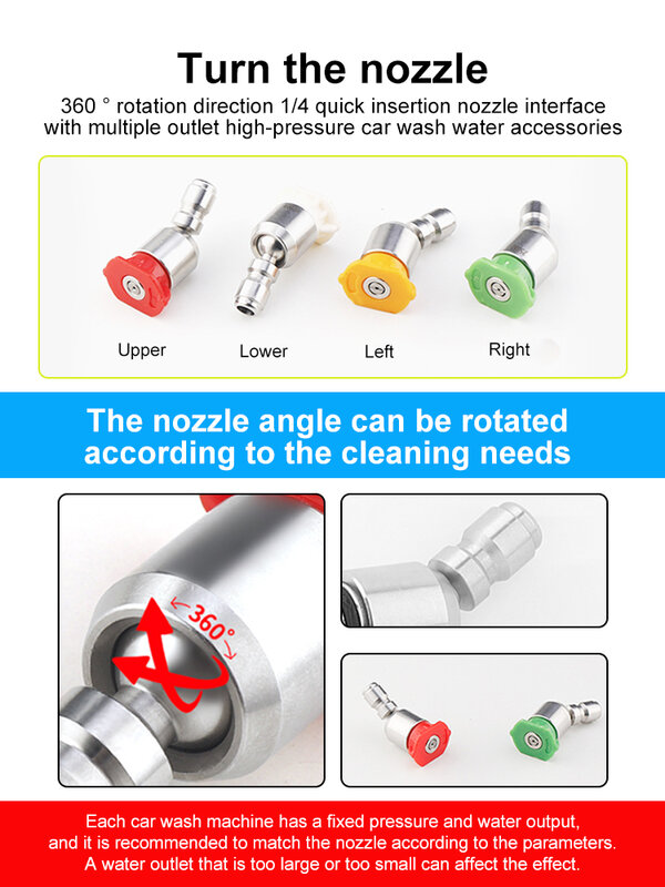 Rotativo pressão arruela bocal dicas kit, 1/4 Quick Connect tipo, vários graus, 0,15,25,40, 4 bicos de pulverização
