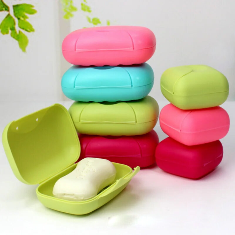 Contenedor de jabón portátil para el hogar, caja de jabón de plástico con cubierta, tamaño pequeño/grande, Color caramelo, 1 piezas
