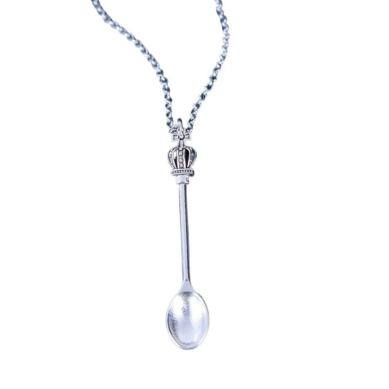 3PCS Gold Silver Plated Mini Teaspoon Crown Tea Spoon Vintage Royal Shovel Ibiza Festival Necklace