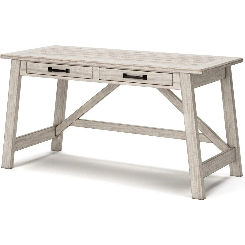 Signature Design by Ashley Carynhurst Farmhouse 60" Home Office Desk with Drawers, Distressed White Home Office Desks