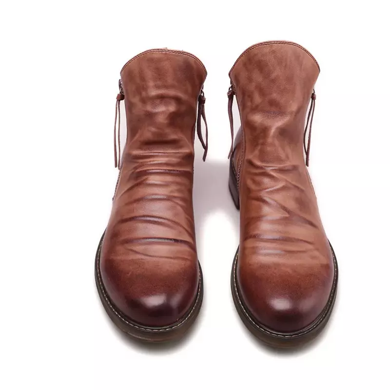 Sepatu bot 2023 untuk pria, sepatu kets Ankle Retro nyaman antiselip, sepatu kulit koboi