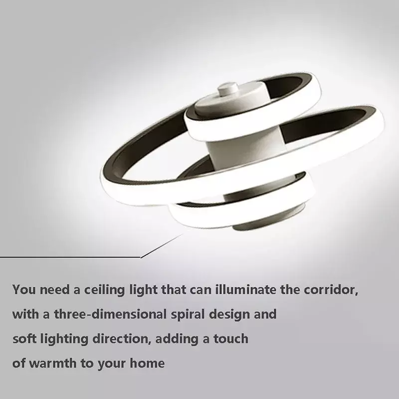 Lampu langit-langit LED Modern dalam ruangan hitam/putih Spiral, lampu untuk ruang tamu, Kamar tidur, lorong, perlengkapan pencahayaan dekoratif rumah