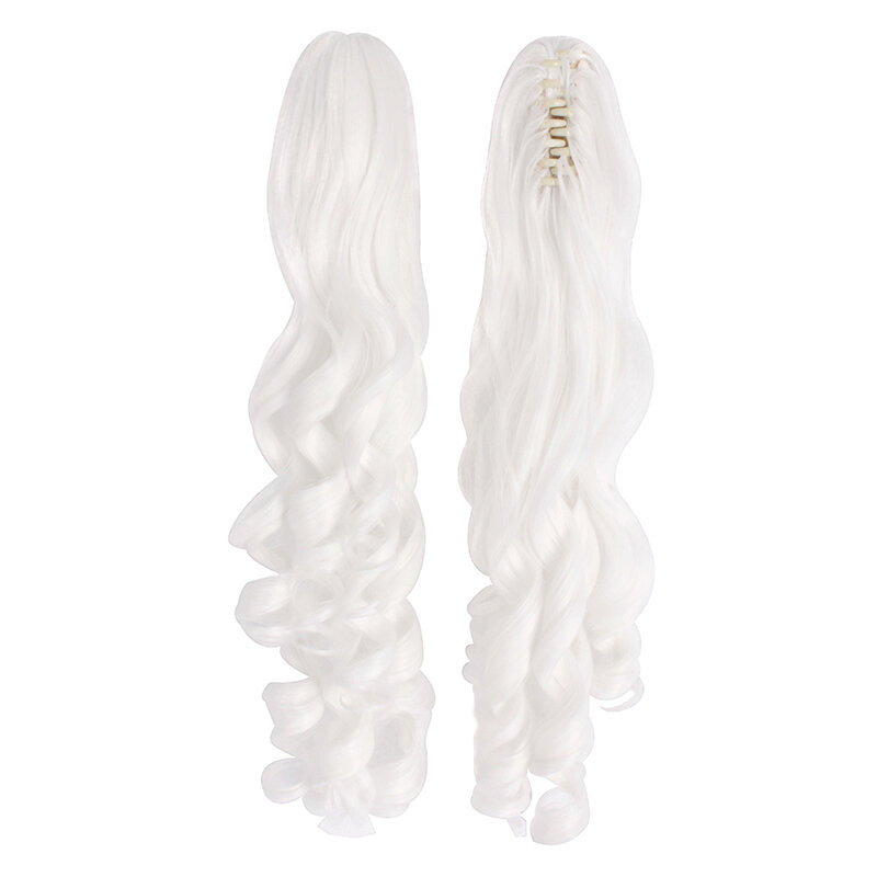 코스튬 여성 긴 곱슬 로리타 그립 가발, 더블 포니테일 빅 웨이브, 순백색 애니메이션 풀 헤드