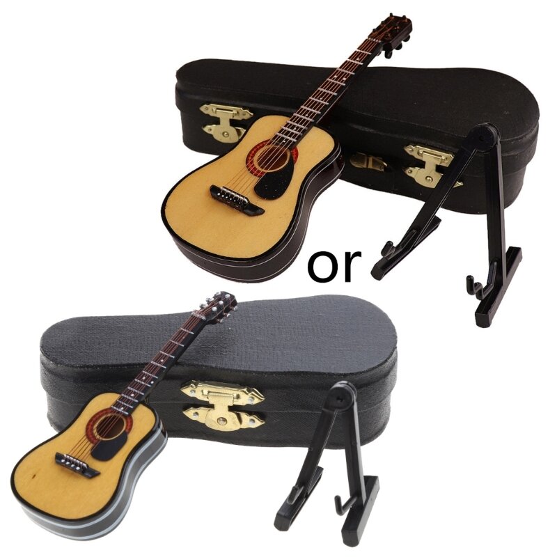 Model gitary prezent urodzinowy drewno Mini instrument dekoracje rekwizyty fotograficzne noworodka rustykalna drewniana gitara