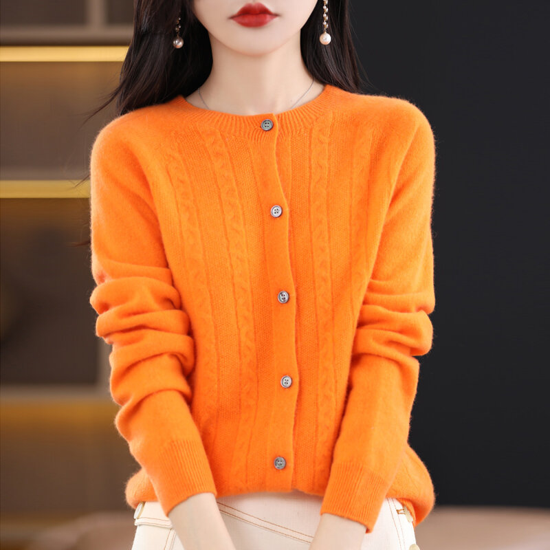 Однотонный кардиган из 100 чистой шерсти, весна-осень, модный свободный свитер, корейский вариант